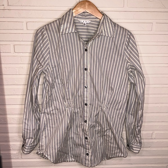 Cabi Blue and Yellow Striped Button Down Long Sleeve Shirt, Women Size Medium - Picture 1 of 8